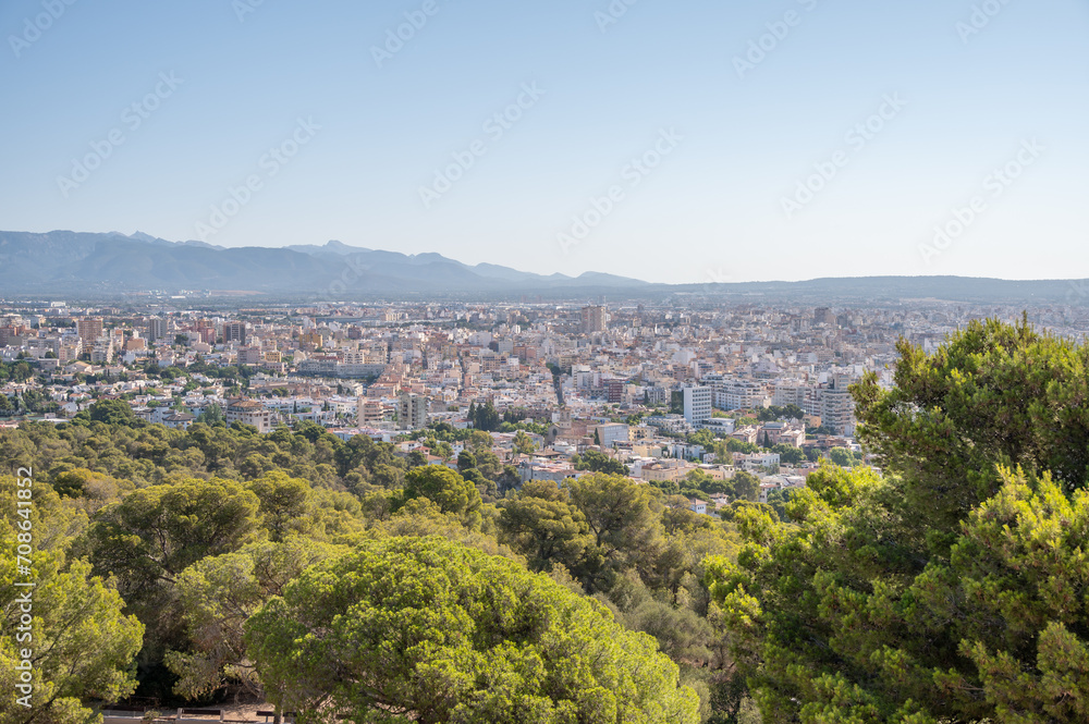 View of Palma from historic Bellver Castle in Palma de Mallorca, Spain.