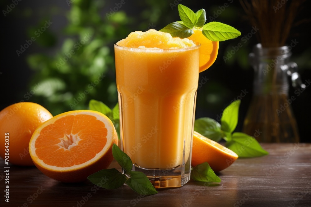 orange smoothie. healthy fruity fresh citrus drink in a glass on the table. orange smoothie. healthy fruity fresh citrus drink in a glass on the table.