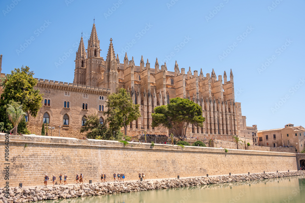Exterior of the Aamazing gothic cathedral of Santa Maria de Majorica in Palma.