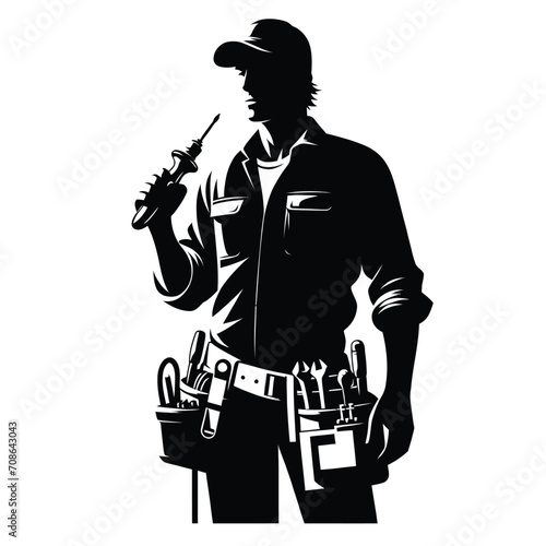 Electrician with Tools Silhouette