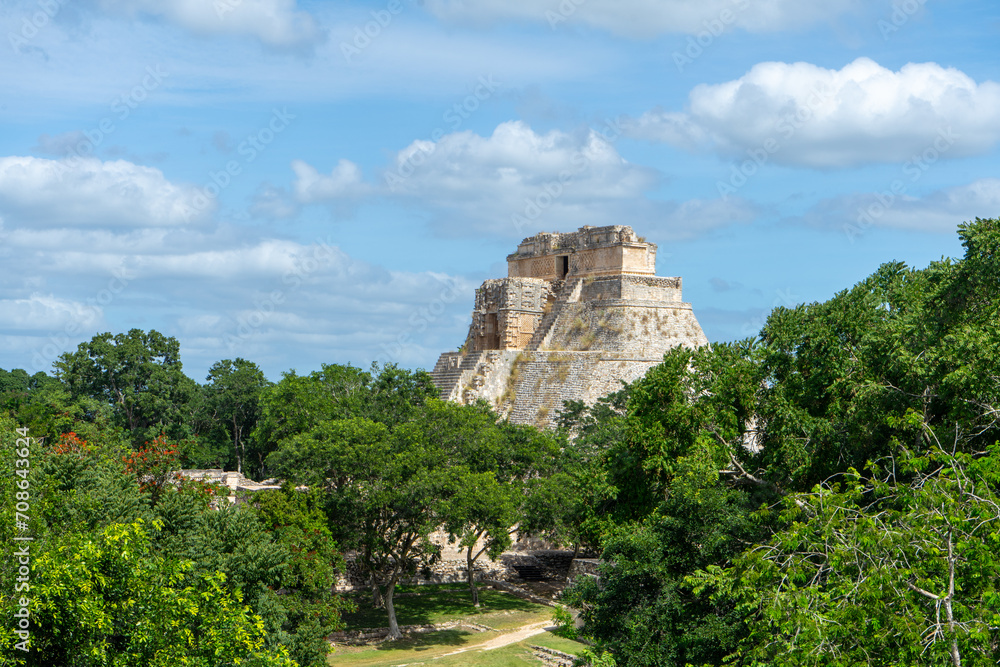 Pyramid of the Magician, Maya Temple in middle of forest, Uxmal, Mexico
