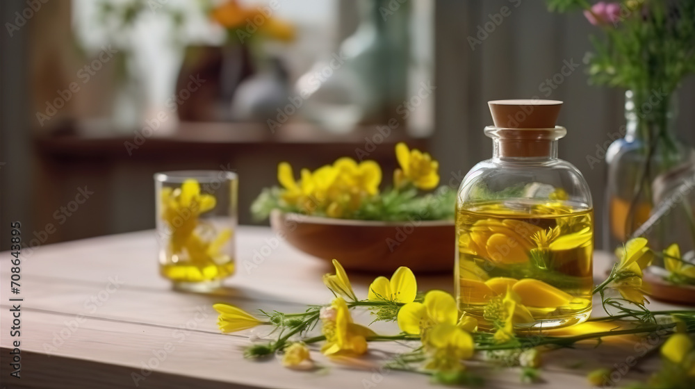 Wooden background with yellow flowers and world map Wooden background with yellow flowers and world map