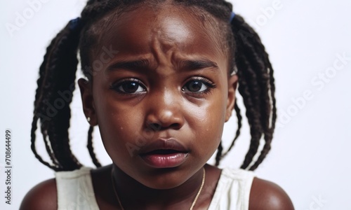 crying little black girl, small child, children's emotions, portrait of children, crying children, children's tears photo