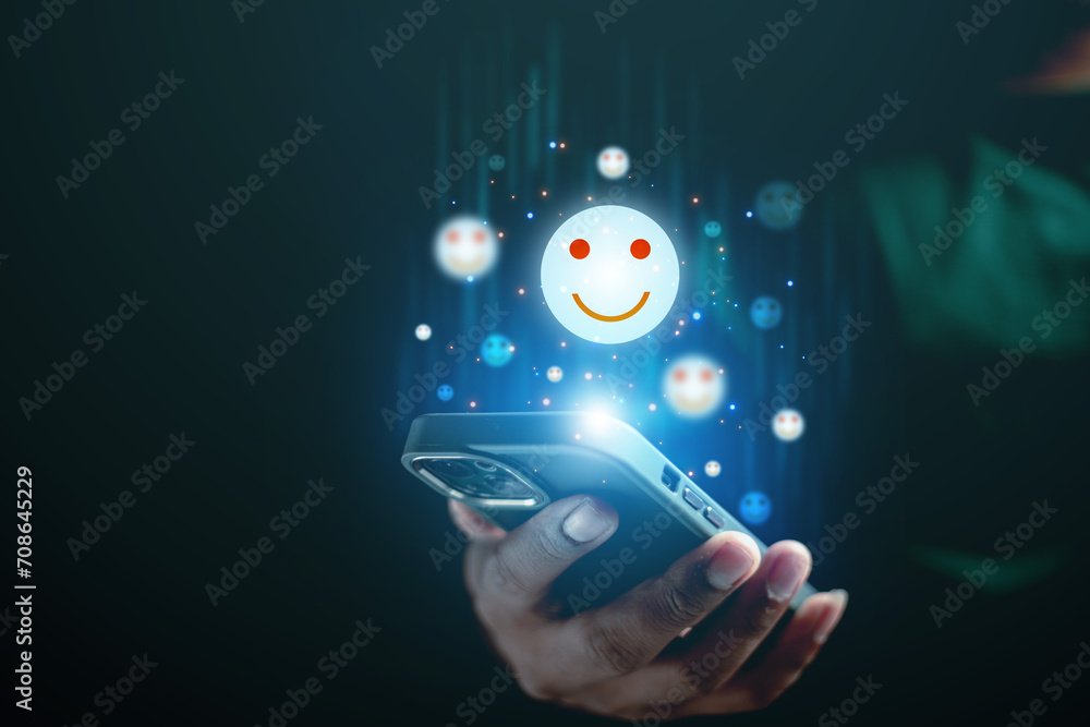 © Treecha - customer experience concept Businessman Rating Smile Technology Emoticons 2022 Customer Satisfaction Survey