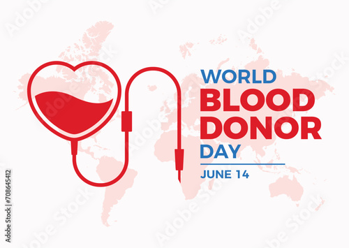 World Blood Donor Day poster vector illustration. IV Blood Bag Dropper in heart shape icon vector. Blood Donation symbol. Design for banner, poster or print. June 14 every year. Important day