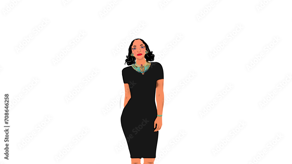 Fototapeta premium Mujer morena egipcia con vestido negro elegante png.