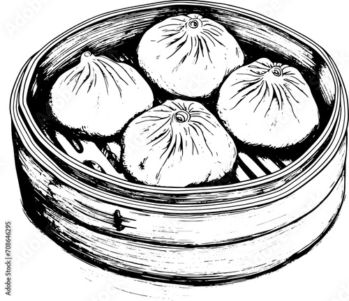 Baozi, steamed pork buns, chinese and japan cuisine, Vector EPS 10 illustration. Design for logo, packaging, cafe, advertising materials.
