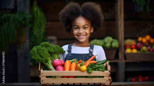Happy Child with Fresh Organic Vegetables