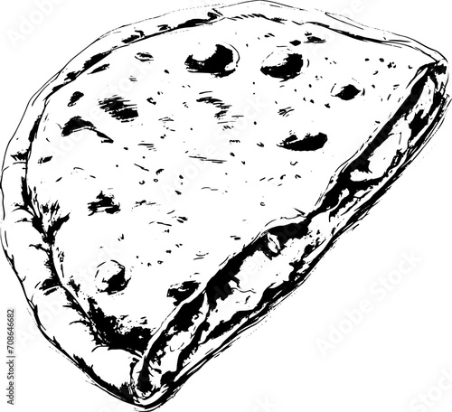 Sliced khachapuri in sketch style, vector EPS 10 illustration.