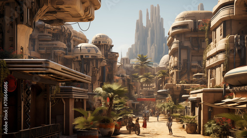old wakanda black panther city, old high tech african city, desert colours and plants, rule of thirds, hyper realistic photo