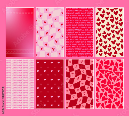 Valentines Day Background Set of wallpaper vector hearts romantic illustration for social media stories