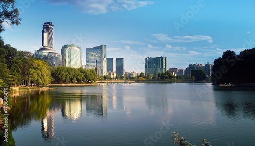 city       view with lake suitable as background or cover