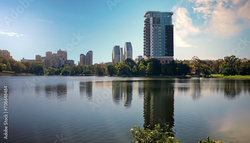 city ​​view with lake suitable as background or cover