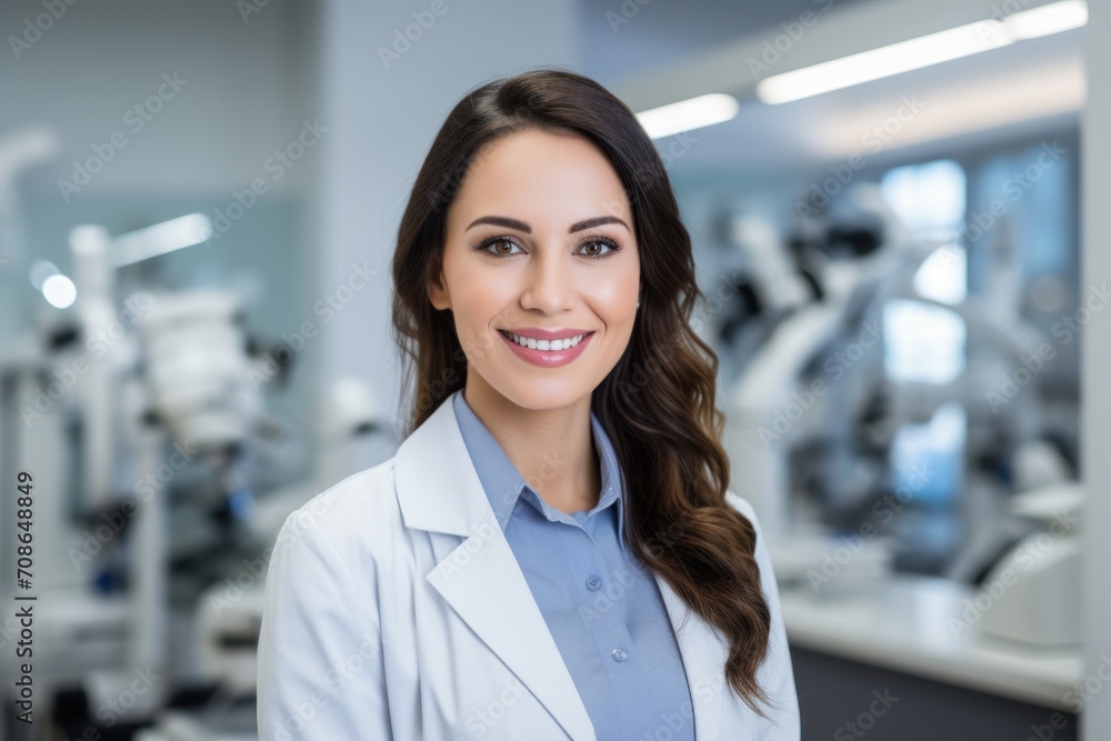 Female doctor in a very bright clinic. AI generated Female doctor in a very bright clinic. AI generated