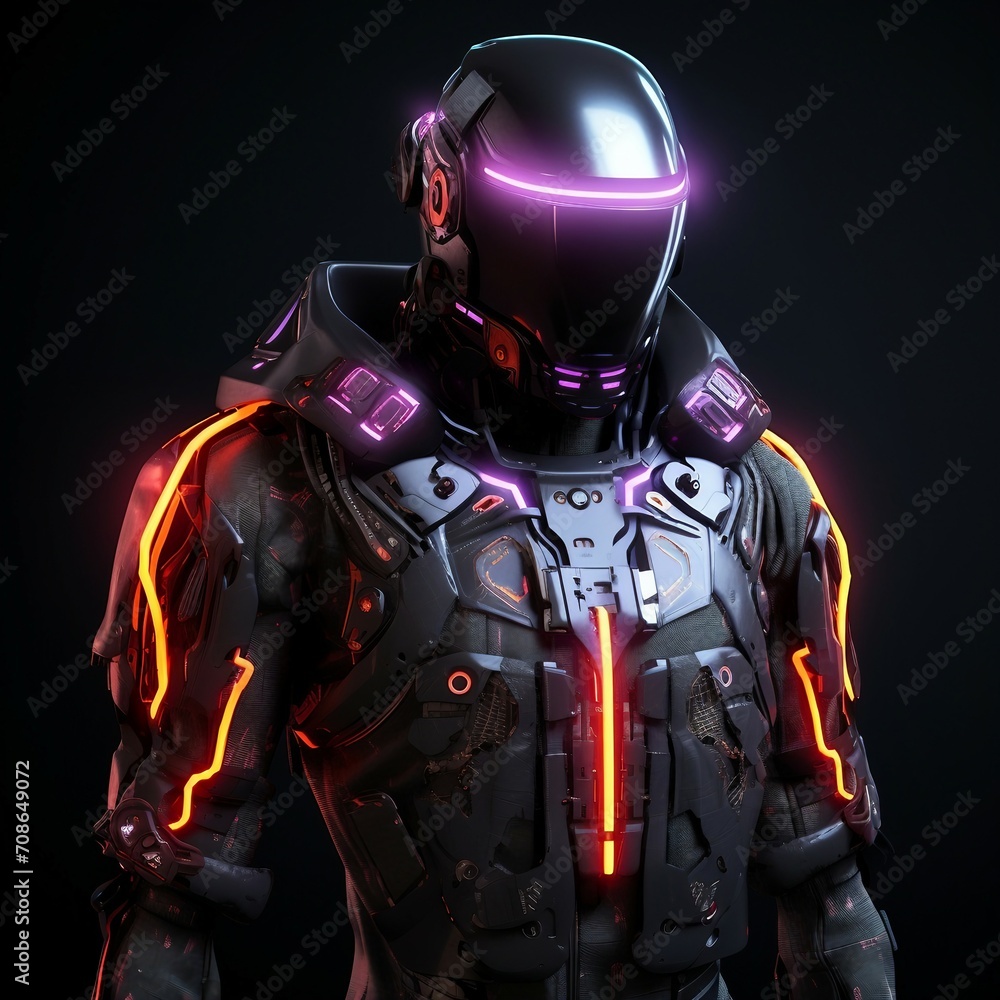 a man in a futuristic suit with neon lights