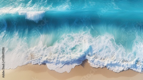 Splashing blue water ocean waves reach sandy beach. Nature background. Modern screen design. Illustration for cover  card  postcard  banner  poster  brochure or presentation.