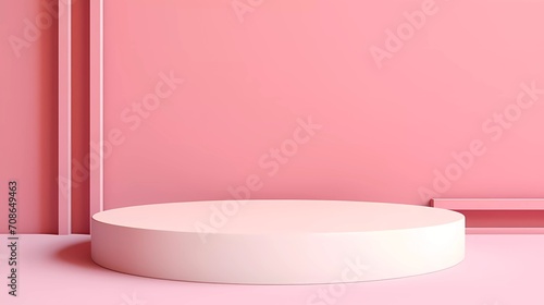 Minimal background  mockup with podium for product display  abstract white geometric shapes on pink background  valentine s day concept. generative ai