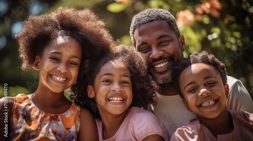 Radiant Family Bliss: genuine happiness of an African American family outdoors.