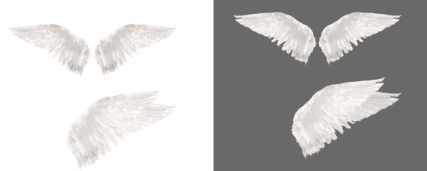 White wing on transparent background, Angel wings isolated, wing png, white feather png, photoshop overlay
