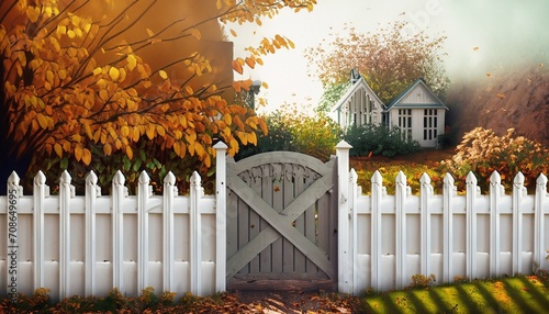 white wooden fence in autumn  photo