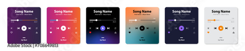 Music player interface UI/UX design set of six in simple and gradient style. Profile, Album, Song, Playlist mockup. music player, music player template, Music Player app design, screen. Vector