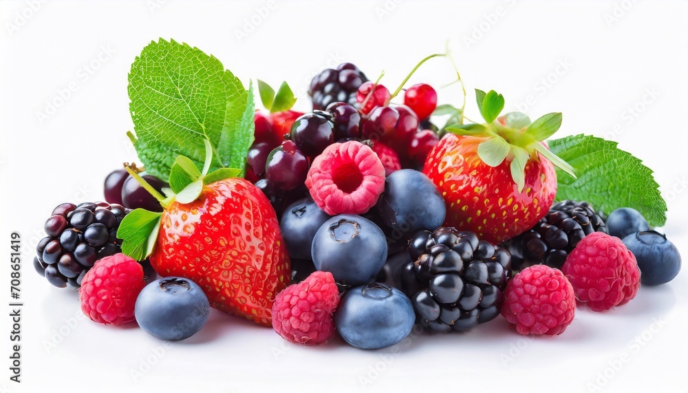 Elegant Berry Medley: Ripe Summer Mix on White Background Elegant Berry Medley: Ripe Summer Mix on White Background