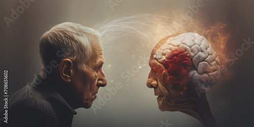 symbolic illustraion of ill head and brain beaucse of neurological problems like parkinson and alzheimer photo