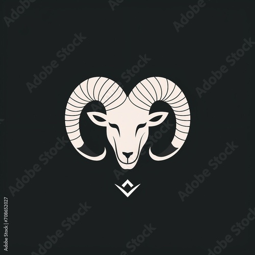 a ram s head on a black background