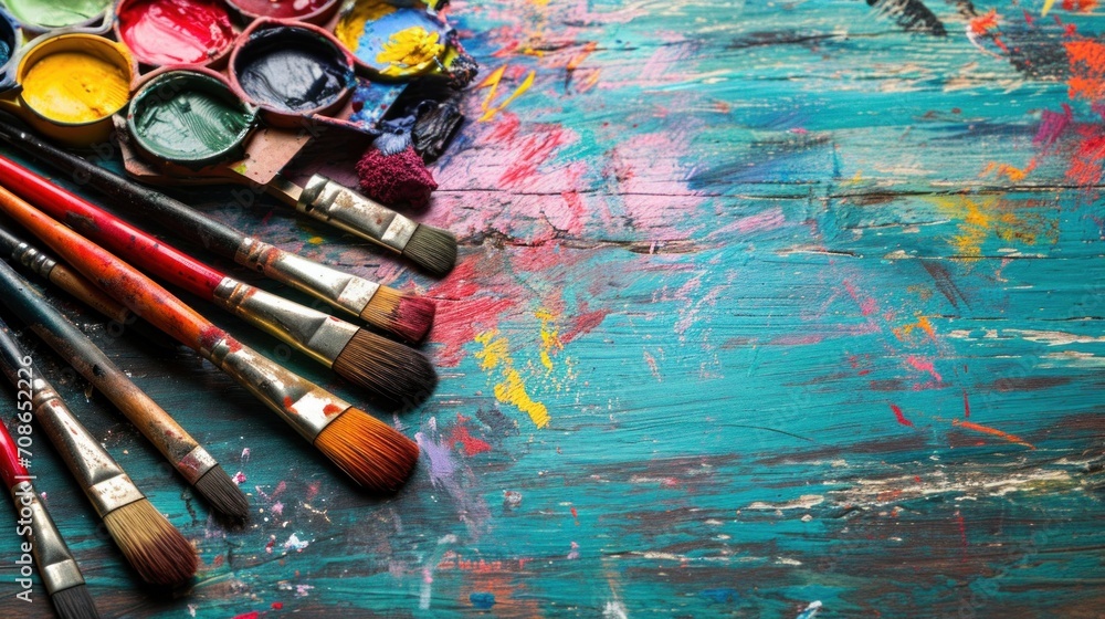 Fototapeta premium Art school advertisment background with copy space