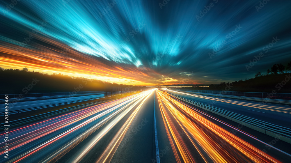 Obraz premium Highway lights streaking at dusk.