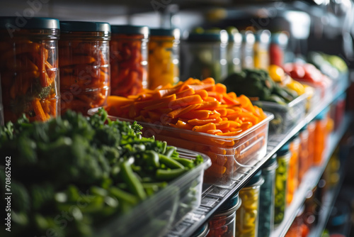 Assorted Preserved Vegetables in Jars on Shelves.