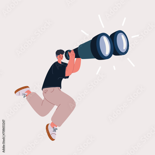 Vector illustration of smiling young business woman looking through binoculars