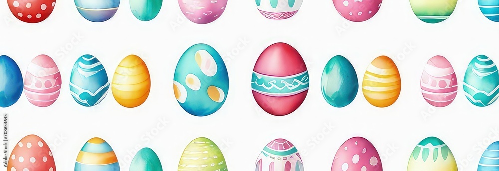 custom made wallpaper toronto digitalBanner simple watercolor drawn multi-colored Easter eggs in pastel color isolated on isolated white background in uniform style