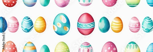 Wallpaper Mural Banner simple watercolor drawn multi-colored Easter eggs in pastel color isolated on isolated white background in uniform style Torontodigital.ca