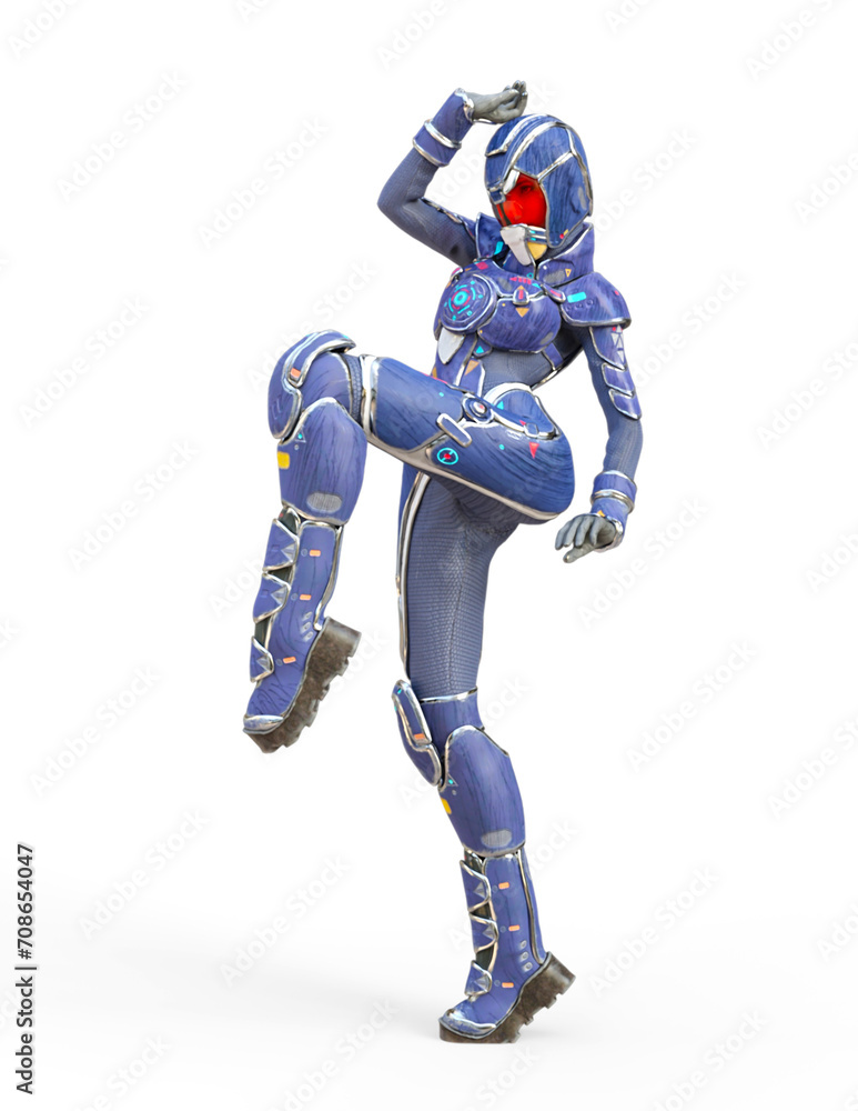 futuristic astronaut girl in a action kick pose futuristic astronaut girl in a action kick pose