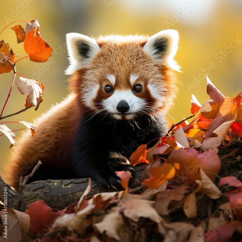 Red panda in the fall foliage photo