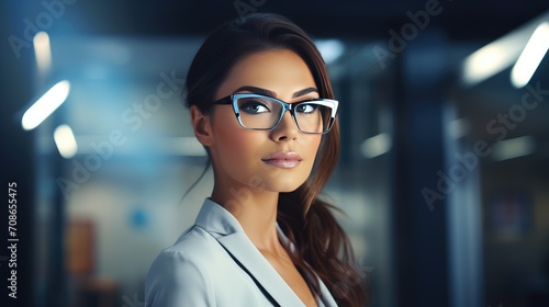 Innovative reflection: A thoughtful startup businesswoman sits in a creative office, looking away and thinking of new business ideas.