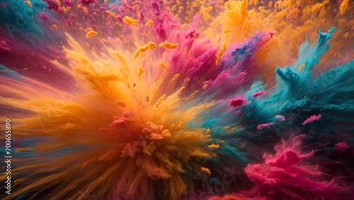 Abstract illustration of Hindy festival Holi with vividly colored powder dominating the vibrant image.