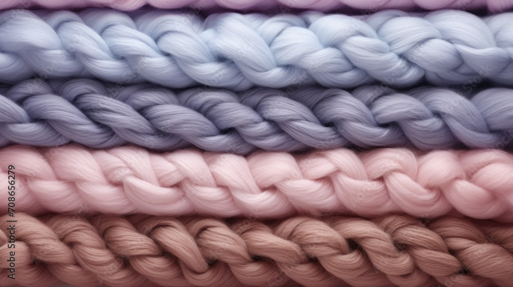 Pastel Knitted Wool Texture Close-Up background. soft knitted wool texture in pastel colors, showcasing the intricate pattern and cozy craftsmanship of the fabric.