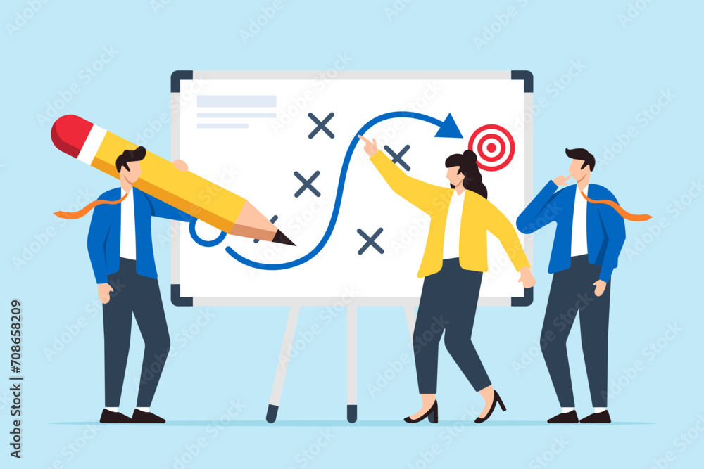 Business team plans success with tactic chart