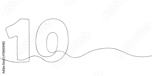 A number ten drawing in one line. Number ten vector icon.