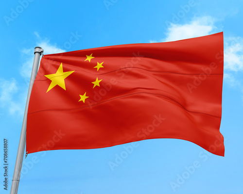 China flag fluttering in the wind on sky.