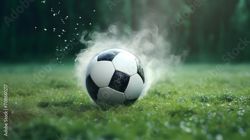 soccer ball on grass with smoke © Harshal