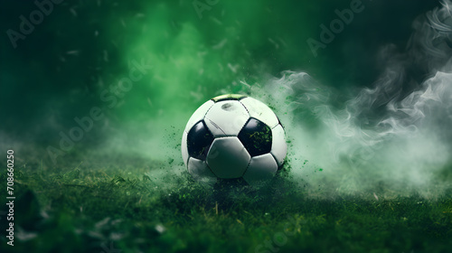 soccer ball on grass with smoke