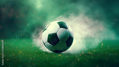 soccer ball on green grass with smoke © Harshal