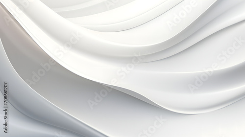 A seamless abstract white texture background featuring elegant swirling curves in a wave pattern, set against a bright white fabric material background.