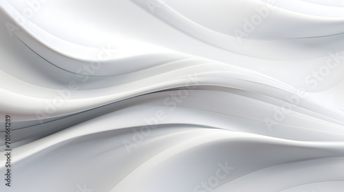 A seamless abstract white texture background featuring elegant swirling curves in a wave pattern, set against a bright white fabric material background.