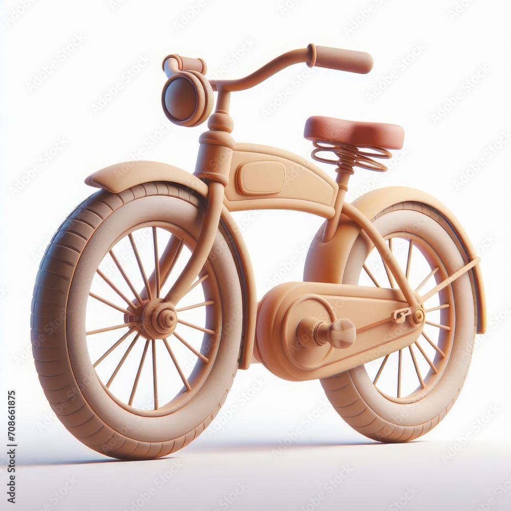Bicycle Adventure: Riding Through the Countryside. 3D Cartoon Clay Illustration on a light background.