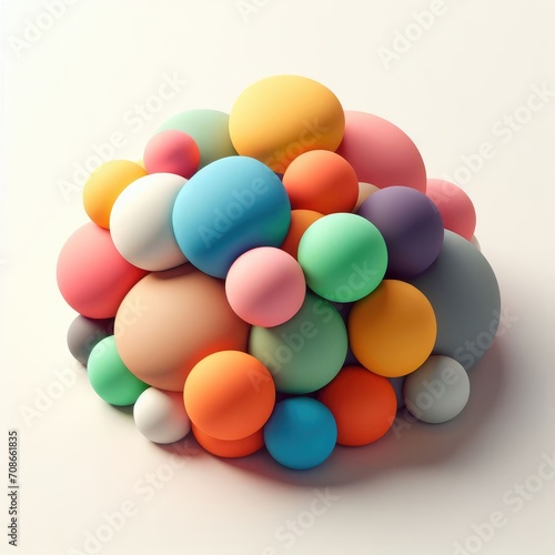 Composition of Multicolored Spheres. 3D Cartoon Clay Illustration on a light background. © leographics