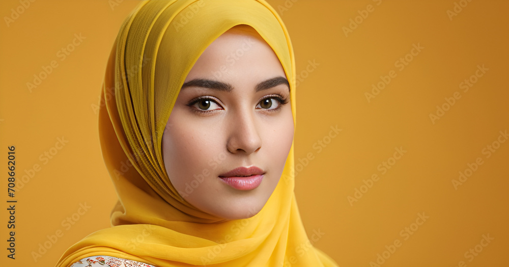muslim hijab girl in yellow background muslim hijab girl in yellow background